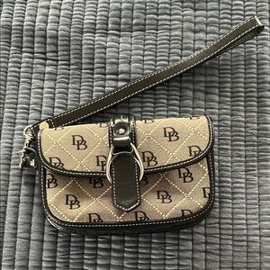 Dooney & Bourke Brown and Black Logo Wristlet